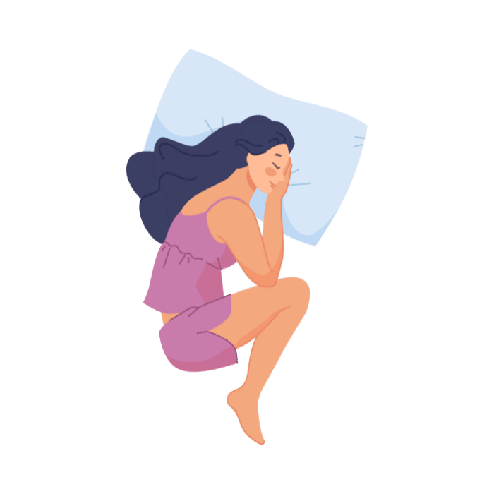 Woman sleeping peacefully on pillow illustration.