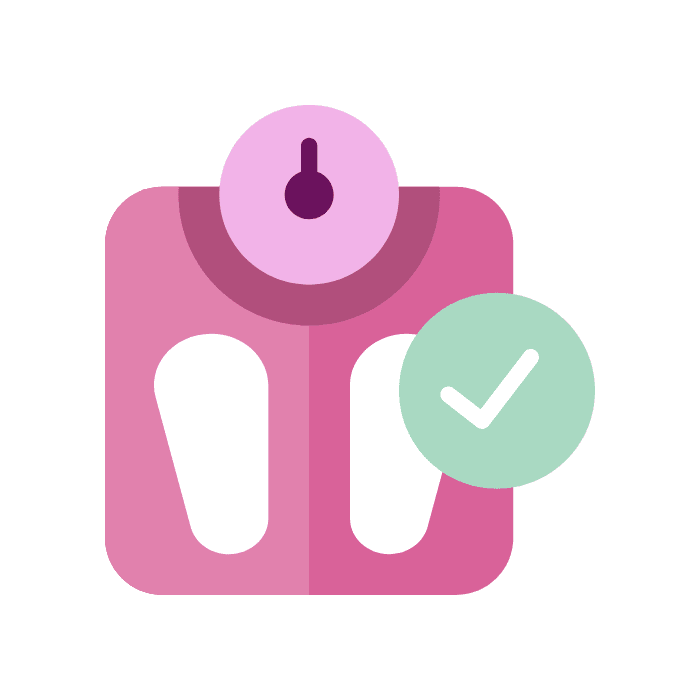Illustration of a pink digital scale with green check mark.